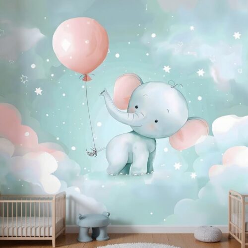 Mural Elefantito en las Nubes