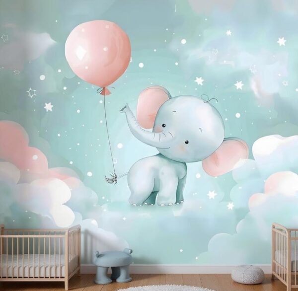 Mural Elefantito en las Nubes